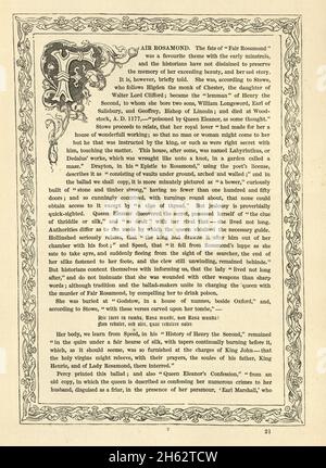 Page from the Book of British Ballads, The Fair Rosamund, Victorian 19th Century Stock Photo