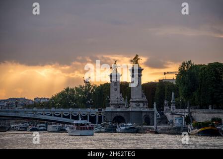 france,paris,pont alexandre iii bridge over the seine,sunset Stock Photo