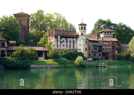 Borgo medievale is medieval village and fortress on Po River inside Valentino Park in Turin, Italy Stock Photo