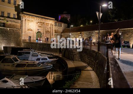 land gate - the main entrance into the city at night,built by a venetian architect michele sanmicheli in 1543,zadar,croatia Stock Photo