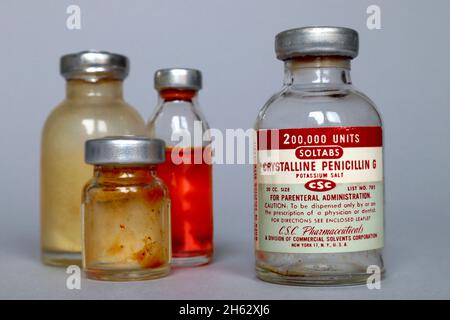 Vintage 1951 Vial of PENICILLIN G Produced by CSC Pharmaceuticals - New York Stock Photo