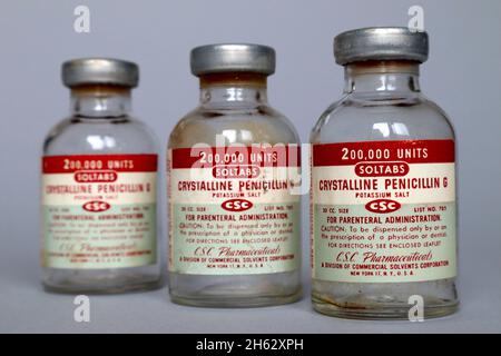 Vintage 1951 Vial of PENICILLIN G Produced by CSC Pharmaceuticals - New York Stock Photo