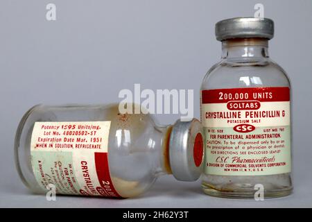 Vintage 1951 Vial of PENICILLIN G Produced by CSC Pharmaceuticals - New York Stock Photo