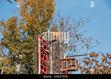 Dnepropetrovsk, Ukraine - 10.22.2021: Builder installs formwork and iron reinforcement or reinforcing bar for reinforced concrete partitions. Construc Stock Photo