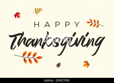 Minimalist Happy Thanksgiving Concept Background Wallpaper with Autumn Leaves and Objects. Modern festival backdrop Stock Photo