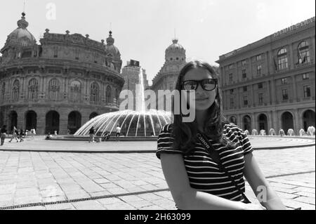 fountain at the piazza de ferrari or ferrari square,the main square of genoa city in liguria region in italy Stock Photo