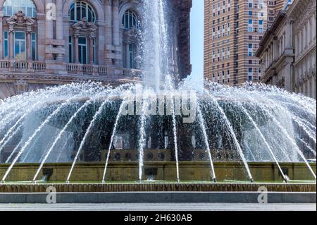 fountain at the piazza de ferrari or ferrari square,the main square of genoa city in liguria region in italy Stock Photo