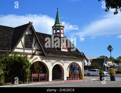 Solvang, California, USA - October 18, 2021: Beautiful houses and streets of Solvang town. Stock Photo