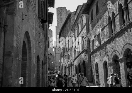 old street in san gimignano,tuscany,italy. san gimignano is typical tuscan medieval town in italy. Stock Photo