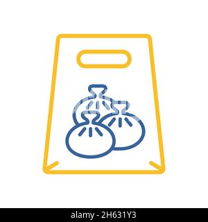 Fast food delivery take away paper bag vector isolated icon. Khinkali symbol. Delivery sign. Graph symbol for cooking web site and apps design, logo, Stock Vector