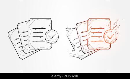Polygonal vector illustration of sheets of paper with approved mark, confirmed document concept, business and financial creative banner or template. Stock Vector
