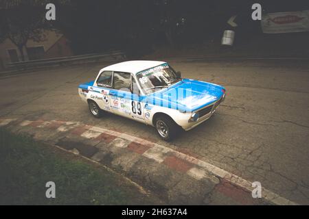 PESARO, ITALY - Oct 09, 2021: An old BMW 2000 on an old racing car in rally Stock Photo