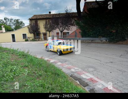 PESARO, ITALY - Oct 09, 2021: An old BMW 2000 on an old racing car in rally Stock Photo