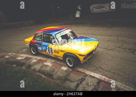 PESARO, ITALY - Oct 09, 2021: An old BMW 2000 on an old racing car in rally Stock Photo