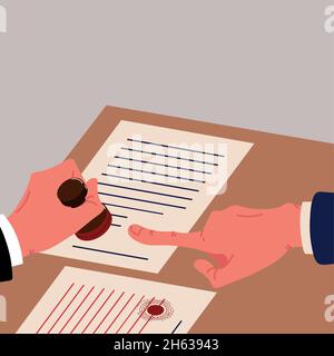 notary service, hand puts the stamp Stock Vector