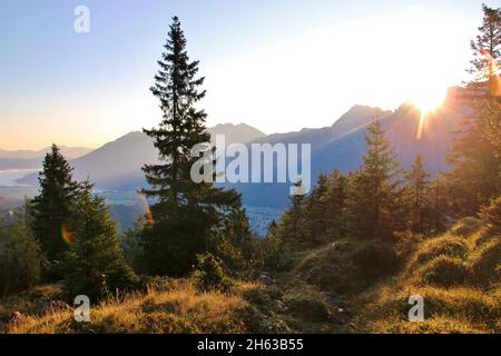 in the early morning dew we move to the mountains,morning hike to the grünkopf (1587m),europe,germany,bavaria,upper bavaria,werdenfelser land,isar valley,mittenwald Stock Photo