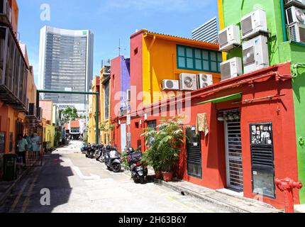 Muscat Street and small alley behind Arab Street in the Kampong Glam district of Singapore. Stock Photo