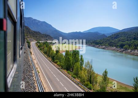 One of the Lagoons in the Tren dels llacs Vintage Rail Travel. Lagoon train from Lleida to Pobla de Segur in Pallars Jussà, Pyrenees, Catalonia (Spain Stock Photo