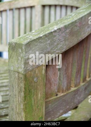 clean garden furniture after winter; teak wood Stock Photo