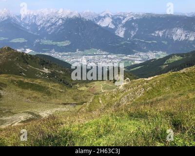 at the kellerjoch,tux alps,view of schwaz and karwendel mountains,nature,mountains,summer,schwaz,tyrol,austria Stock Photo