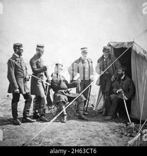 'Crimean War Photos:  Brigadier McPherson & officers of the 4th Division Captain Higham [i.e., Heigham], 17th Regiment; Captain Earle, Major of Brigade; Captain Croker, 17th Regiment; Captain Swire; Captain McPherson. ca. 1855'