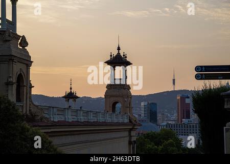 palau nacional de montjuic - or national palace on montjuic hill in barcelona in spain. now it serves as the national art museum of catalonia. it is placed at the foot of montjuic mountain Stock Photo