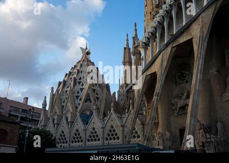 basicila and expiatory church of the holy family,known as sagrada familia at sunset in barcelona. the antoni gaudi masterpiece has become a unesco world heritage site in 1984. Stock Photo