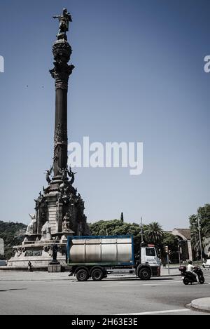 columbus monument at the waterfront in barcelona,catalonia,spain. Stock Photo