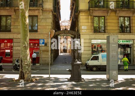 the famous ramblas street with unidentified walking tourists in barcelona,spain Stock Photo