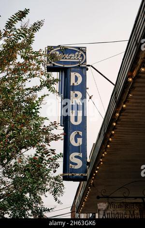 Vintage or antique Rexall Drugs neon sign found in Blue Ridge Georgia, USA. Stock Photo