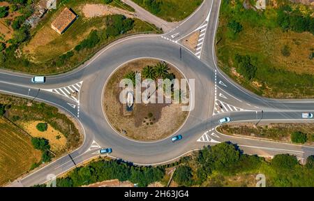 aerial view,roundabout carrer major,carrer nord,road ma-15,capdepera,balearic islands,mallorca,spain Stock Photo