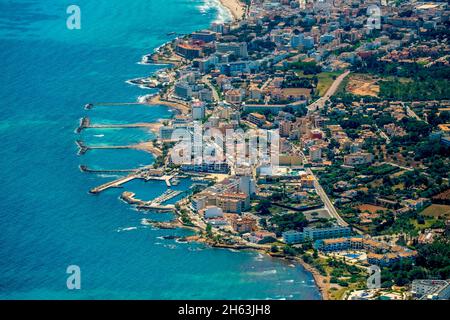 aerial view,town view and cala bona beach,son servera,mallorca,europe,balearic islands,spain Stock Photo