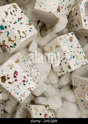 Handmade Marble clay and granite mixture clock in different compositions. Stock Photo
