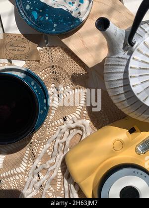 Handmade Marble clay and granite mixture clock in different compositions. Stock Photo