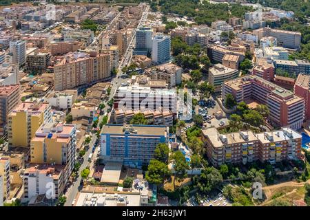 aerial view,hotel complexes on carrer sant bartomeu,s'arenal,mallorca,balearic islands,spain Stock Photo