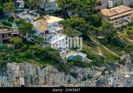 aerial view,terraced holiday complex apartments on the coast in santa ponça,calvià,mallorca,balearic islands,spain Stock Photo