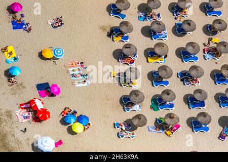 aerial view,sunbathing and bathing on the sandy beach platja de santa ponça,santa ponça,calvià,mallorca,balearic islands,spain Stock Photo