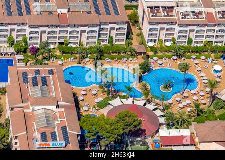 aerial view,viva blue swimming pool,platja de muro,muro,mallorca,balearic islands,spain Stock Photo