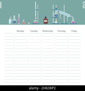 School timetable card with chemistry course theme Stock Vector