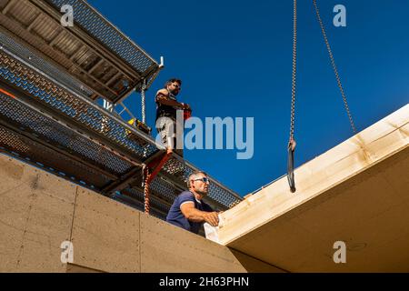 germany,bavaria,construction of a prefabricated wooden house,installation of a false ceiling, Stock Photo
