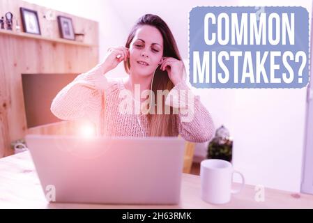 Writing displaying text Common Mistakes Question. Word Written on repeat act or judgement misguided making something wrong Internet Video Chat Concept Stock Photo