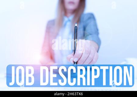Sign displaying Job Description. Word Written on a formal account of an employee s is responsibilities Displaying New Smartphone Technology Stock Photo