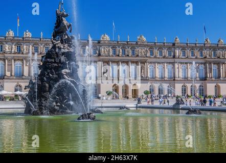 water parterre with fountain in front of the garden side of herrenchiemsee palace,chiemsee municipality,herreninsel,chiemgau,upper bavaria,bavaria,germany Stock Photo