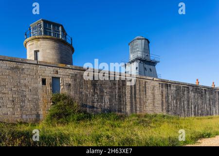 england,hampshire,the new forest,keyhaven,hurst castle,historical lighthouses and castle wall Stock Photo