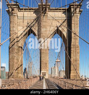 brooklyn bridge with manhattan skyline,new york city,new york,usa Stock Photo