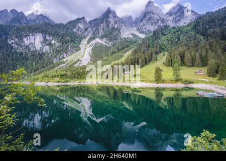 dachstein mountains reflected in gosau beautiful lake,austria. Stock Photo