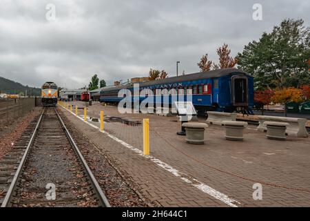 Williams, Arizona, USA - September 27, 2021 Historic Grand Canyon Railway, best way to visit  Grand Canyon from Williams, Arizona. Stock Photo