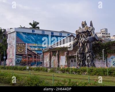 The welcome mural at Pier 2 Art Center in Kaohsiung, Taiwan. Stock Photo
