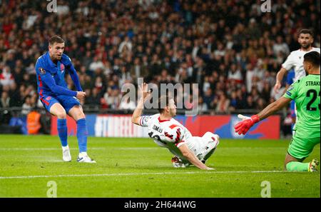 London, UK. 12th Nov, 2021. LONDON, ENGLAND - November 12: Jordan Henderson (Liverpool) of England scores during World Qualifying - European match between England and Albania at Wembley Stadium in London on 12th November, 2021 Credit: Action Foto Sport/Alamy Live News Stock Photo