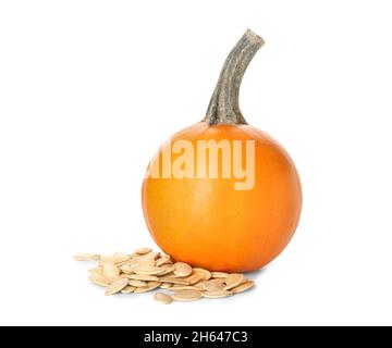 Fresh pumpkin with seeds on white background Stock Photo